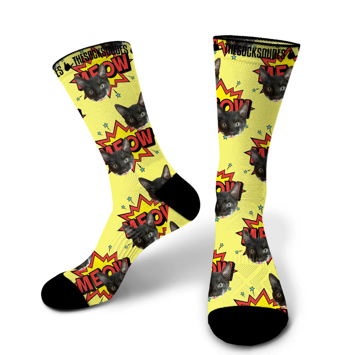 Medium custom cat socks with blue background - unique birthday gift idea