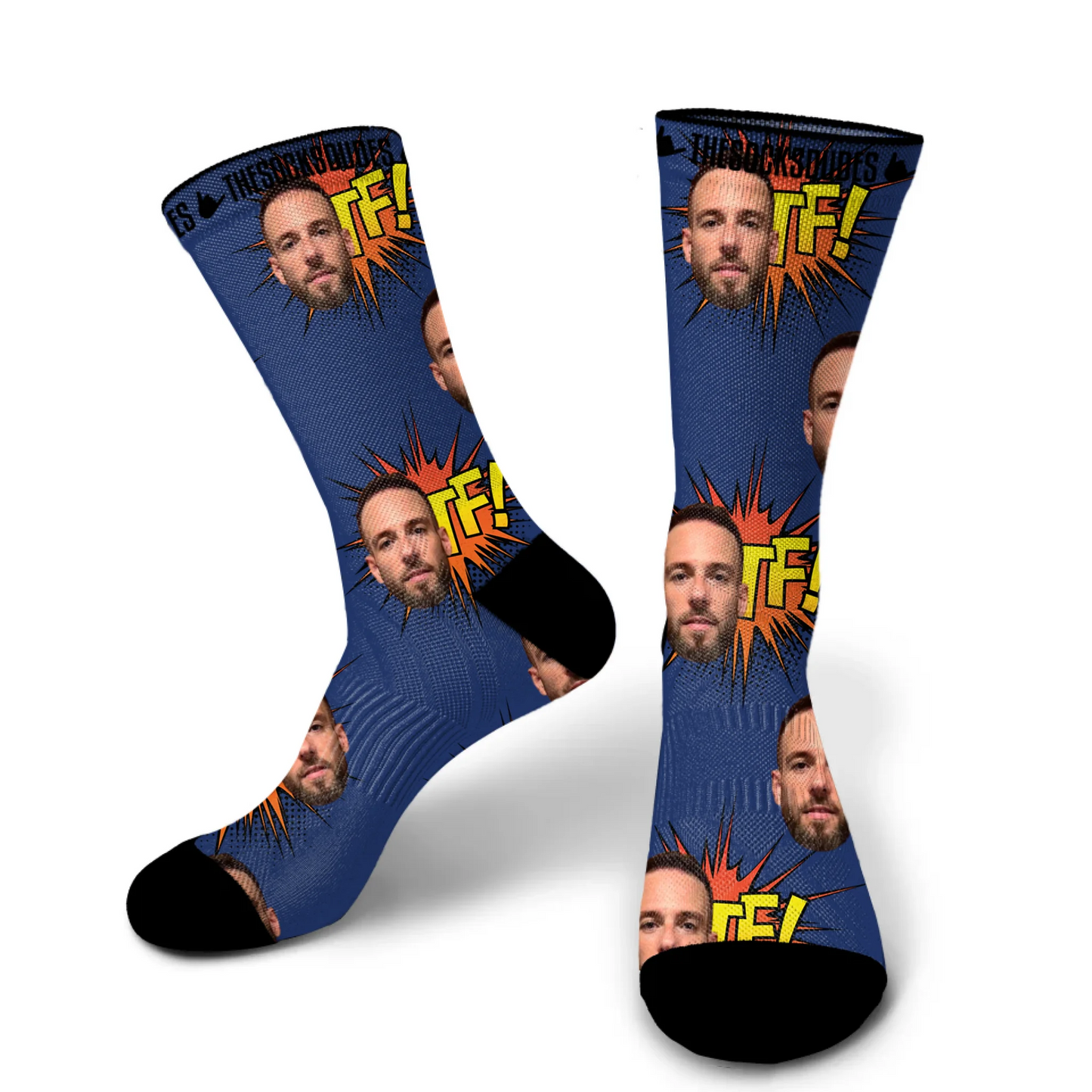 Small personalised face socks with green background - custom photo socks gift