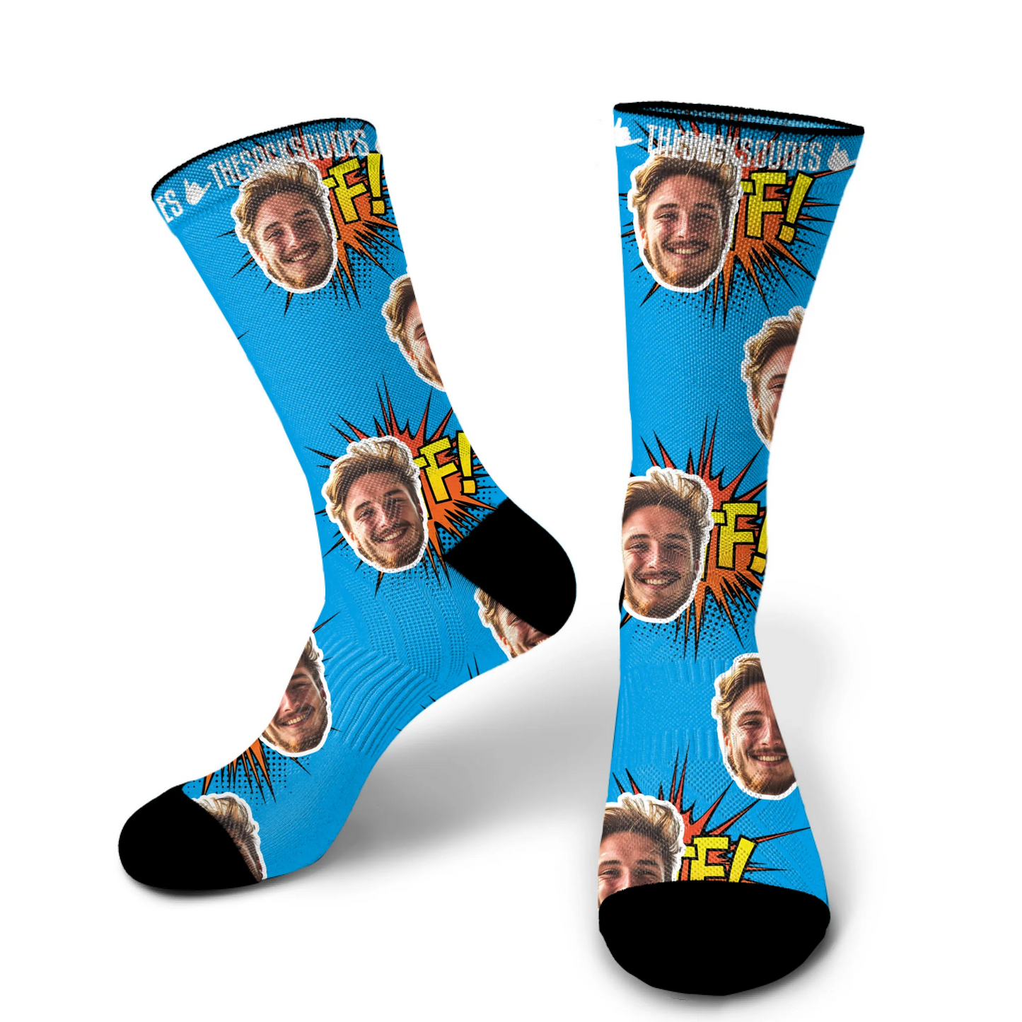 Small personalised face socks with green background - custom photo socks gift