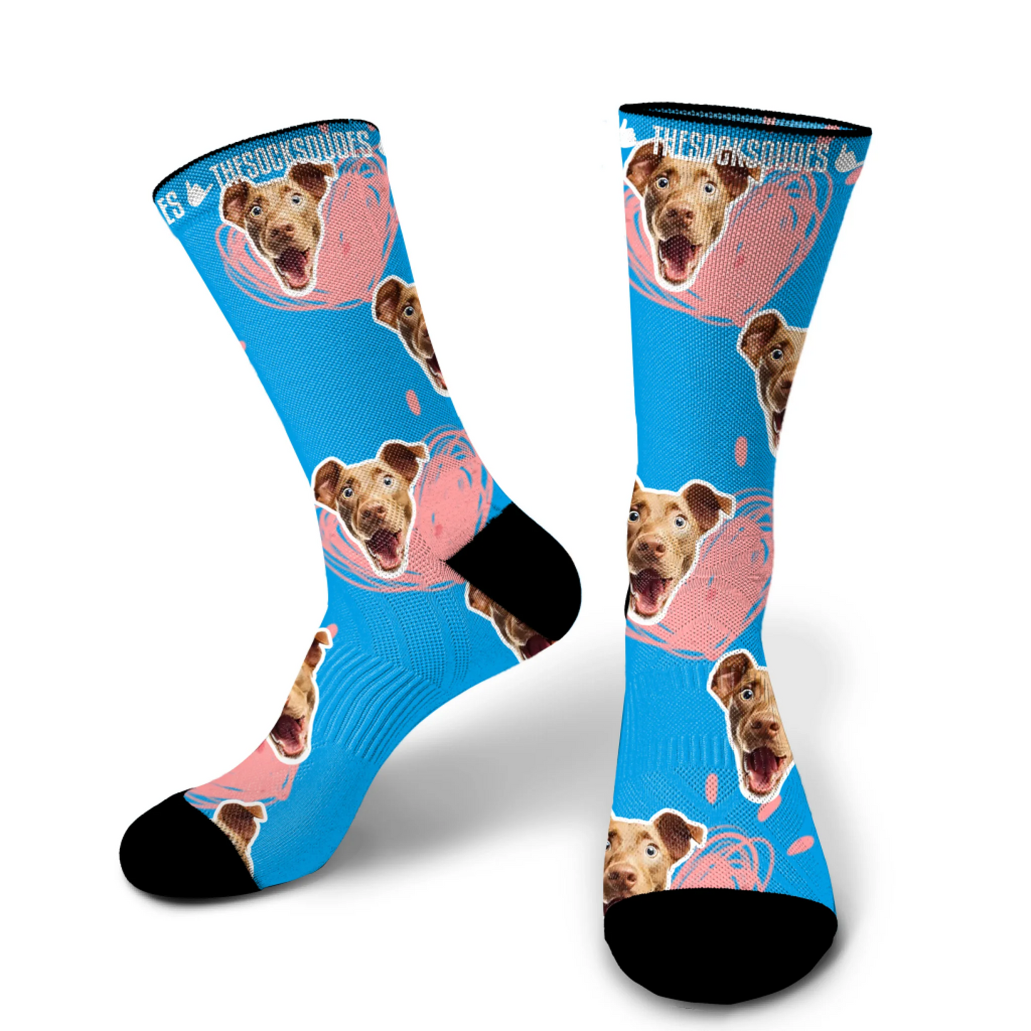 Custom dog socks in small size with green background - personalised pet photo gift