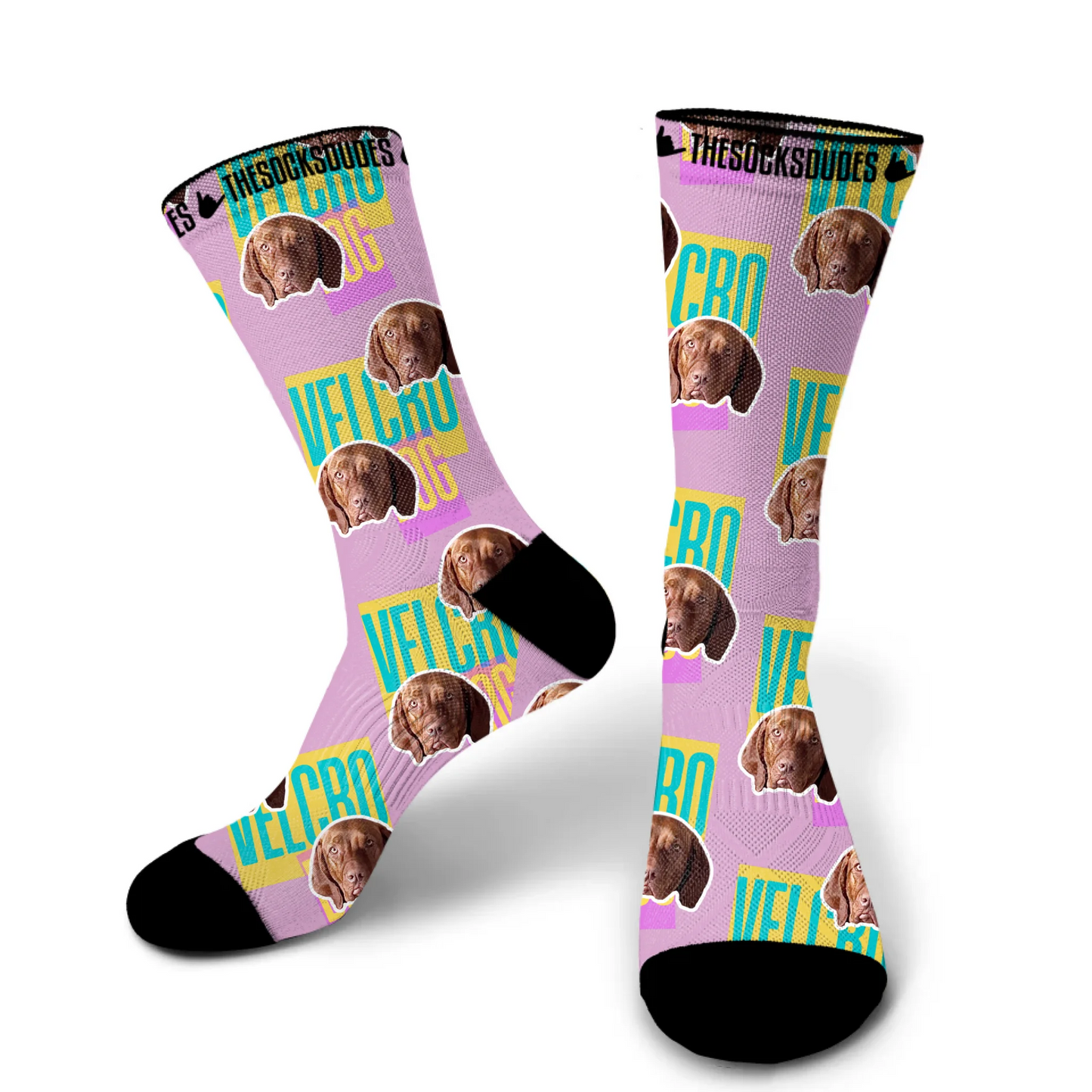 Medium custom socks with dog face on blue background - unique gift for dog lovers